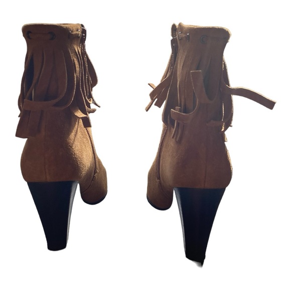 Tan Suede Fringed Ankle Boot - Picture 4 of 6